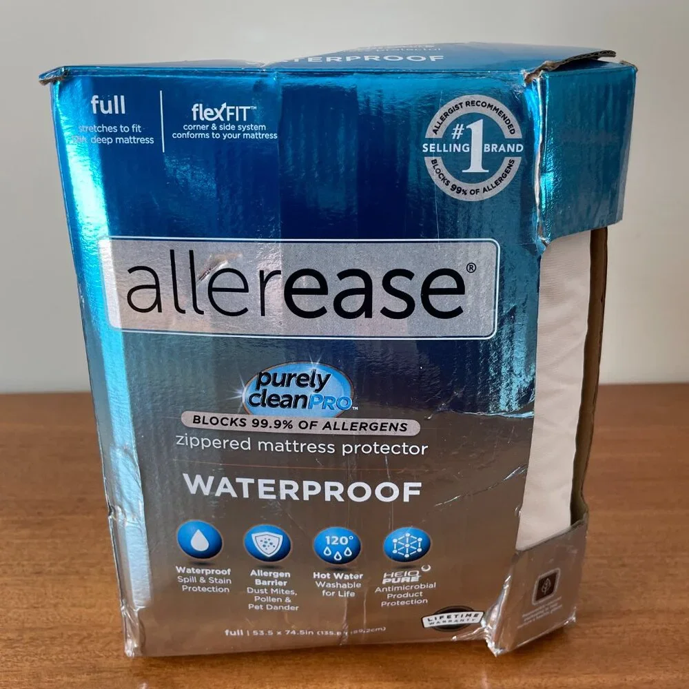 NEW AllerEase Waterproof FULL Polyester Zip Allergy Mattress Protector, Warranty